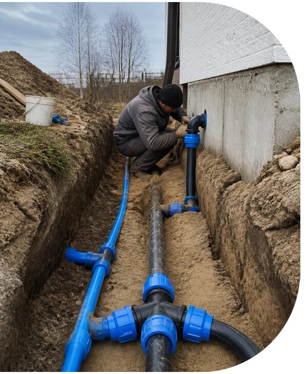 Монтаж наружного водопровода на участке под ключ в Киржаче